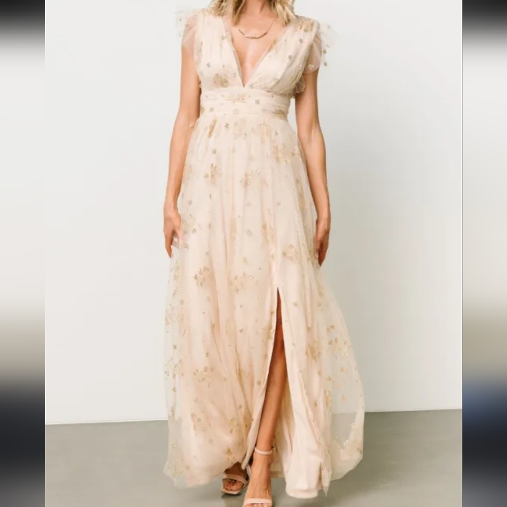 Soieblue Nova Cream Fairy Princess Maxi Dress Gold Sparkle Star Details Large - Picture 3 of 11